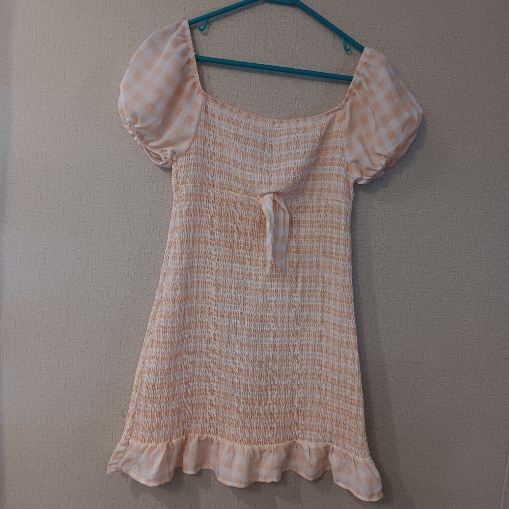 Plaid Puff Sleeve Mini Dress